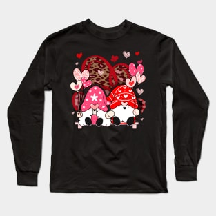 Gnome Valentine Leopard Hearts Long Sleeve T-Shirt